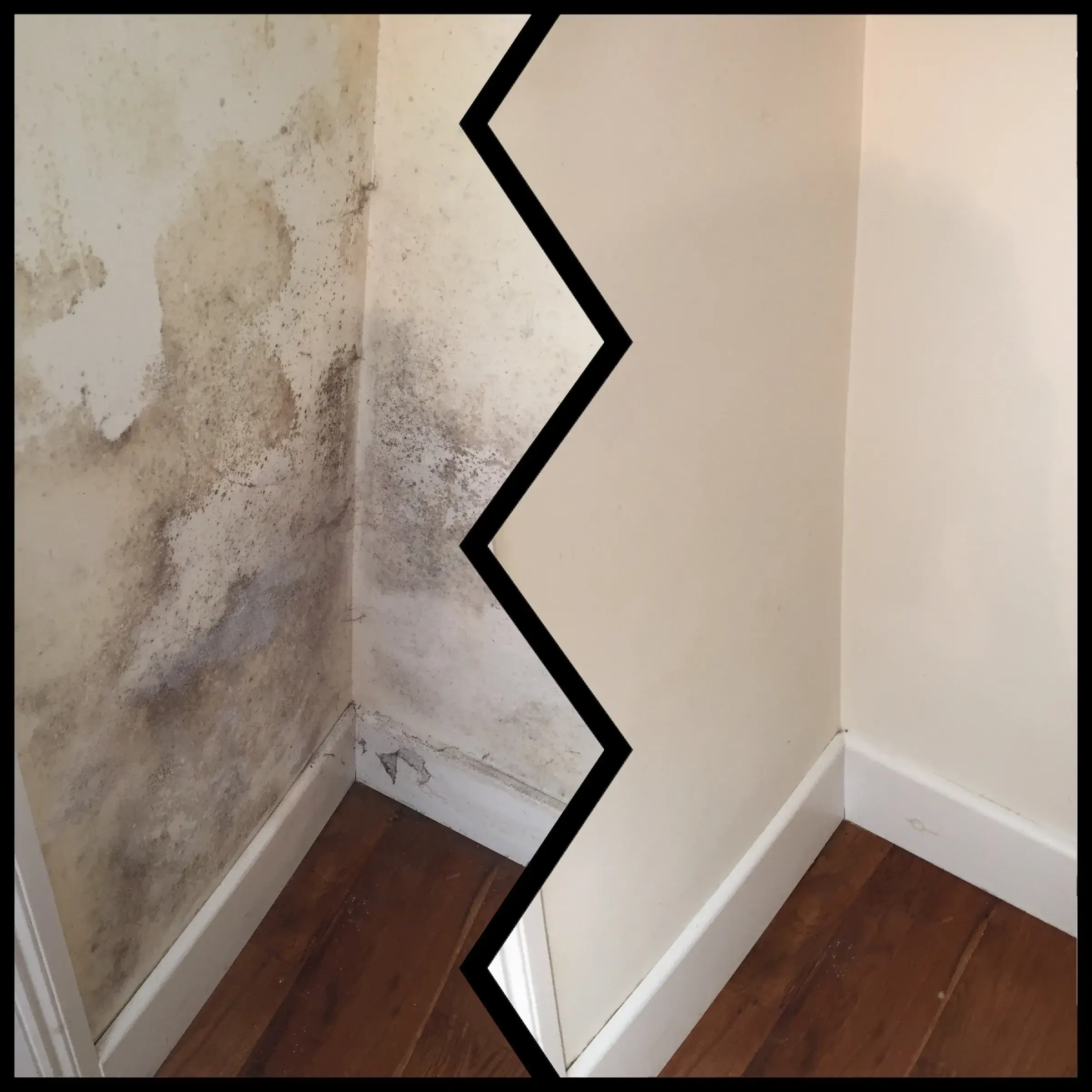 before and after of a dirty wall